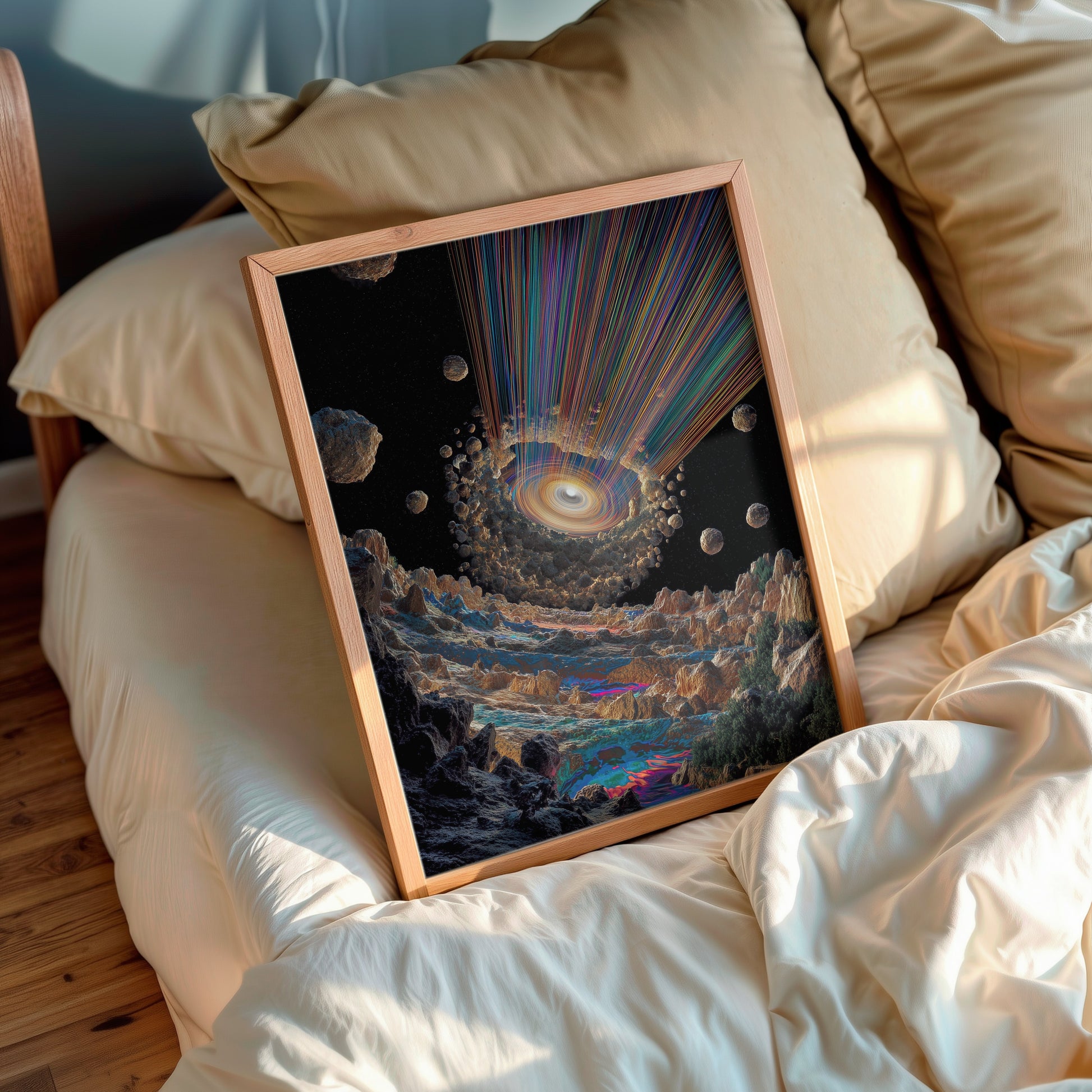 Eye of Aurora – Cosmic wall art in living room setup