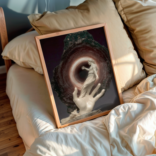 Hand of the Singularity – Cosmic wall art in living room setup
