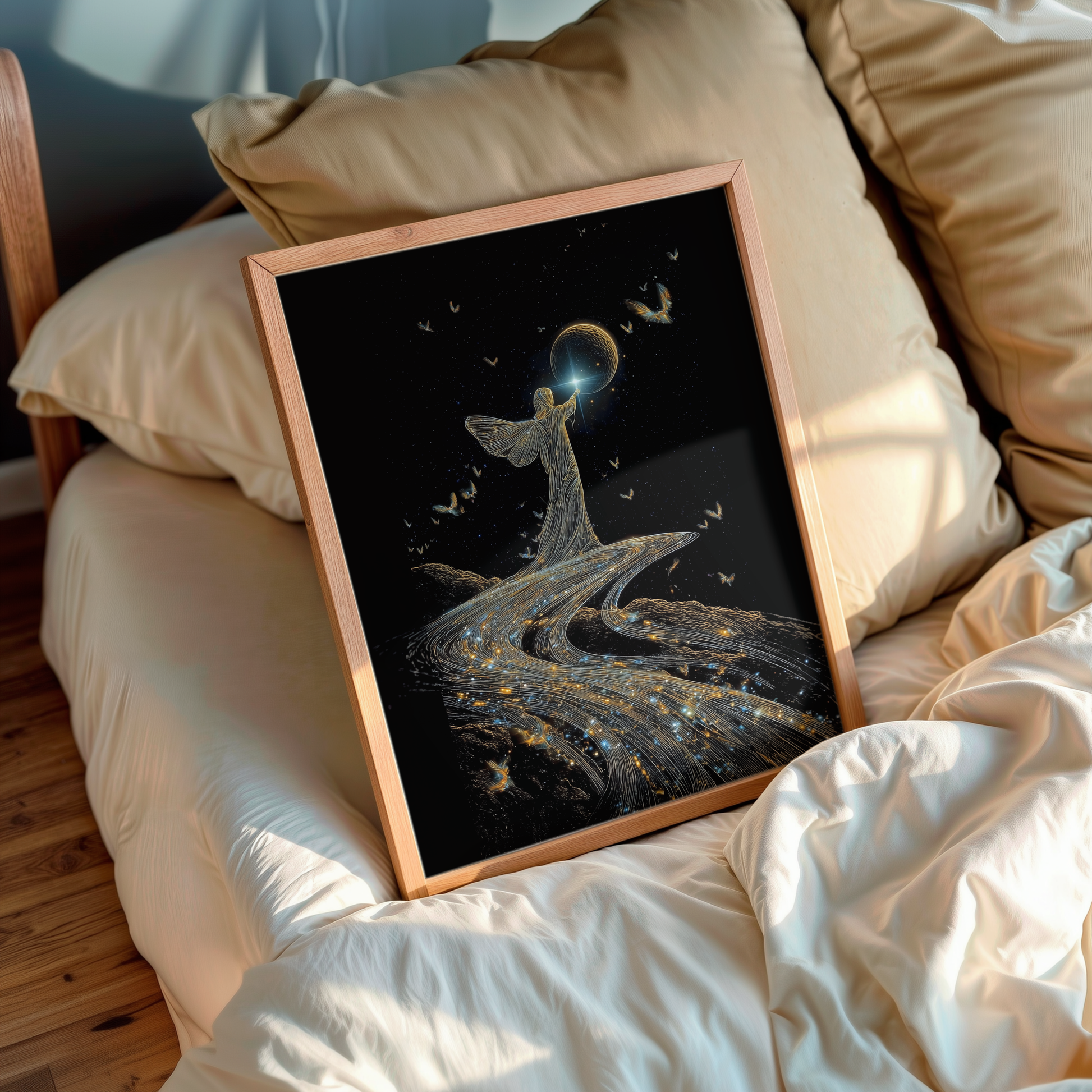 Weaver of Galaxies – Cosmic wall art in living room setup