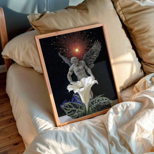 Guardian of the Cosmic Flower – Cosmic wall art in living room setup