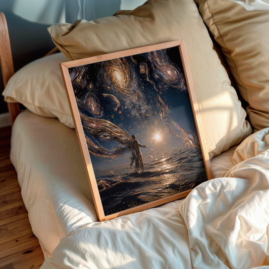 Celestial Tide – Cosmic wall art in living room setup