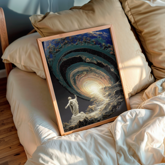 Towards the Origin – Cosmic wall art in living room setup