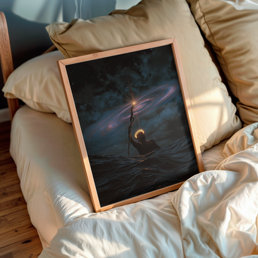 King of the Tides – Cosmic wall art in living room setup