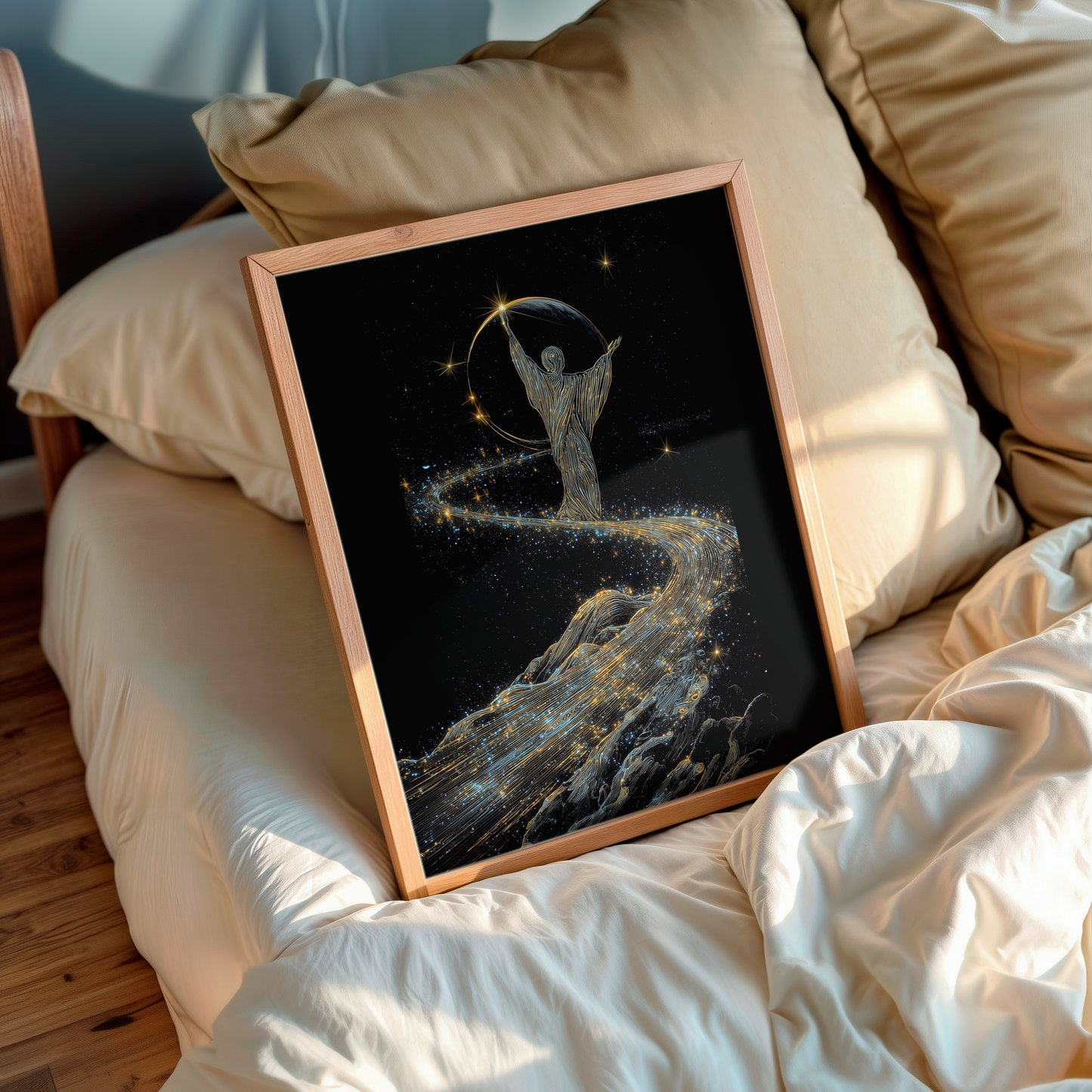 Weaver of Light – Cosmic wall art in living room setup