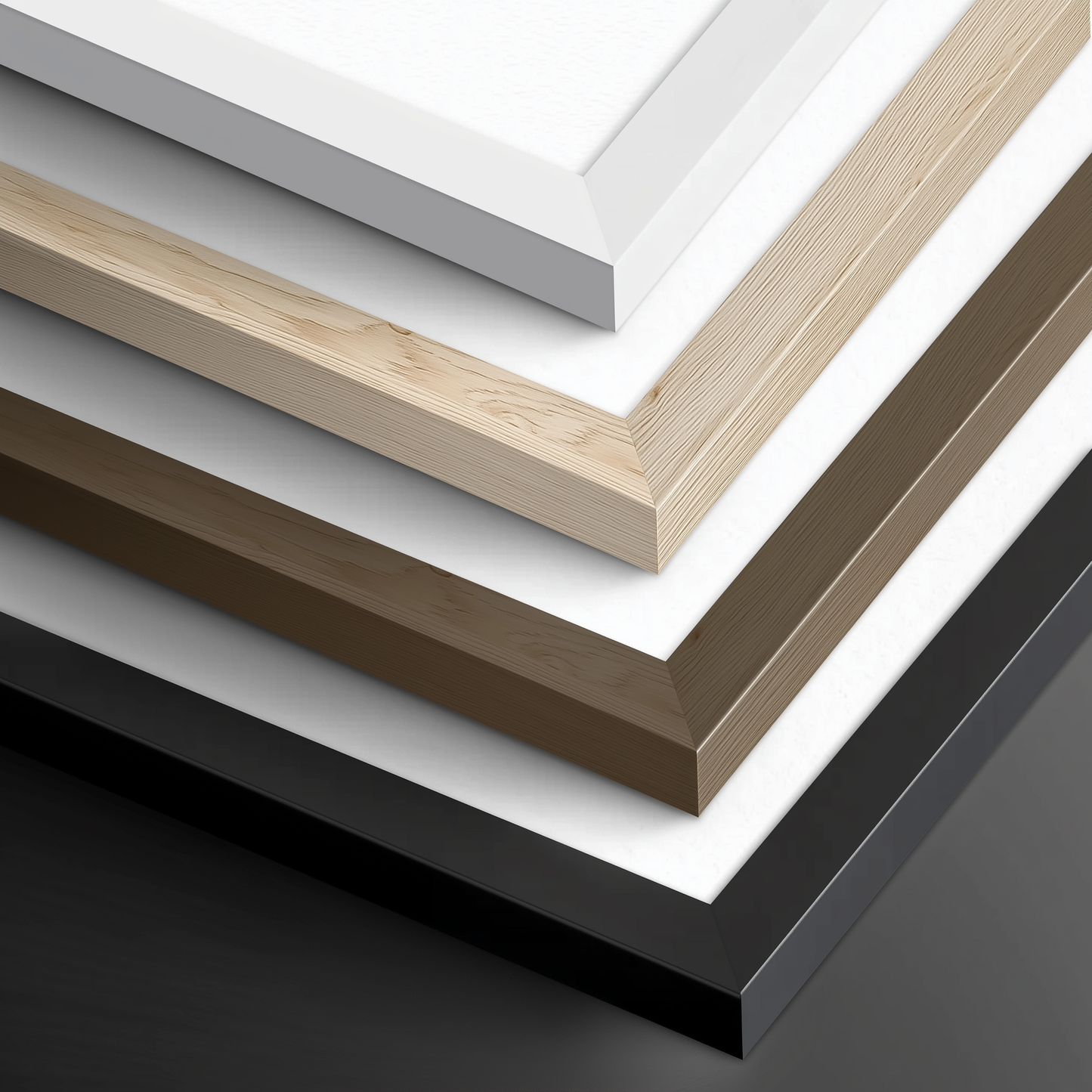 Modulya framing options – black, wood, white